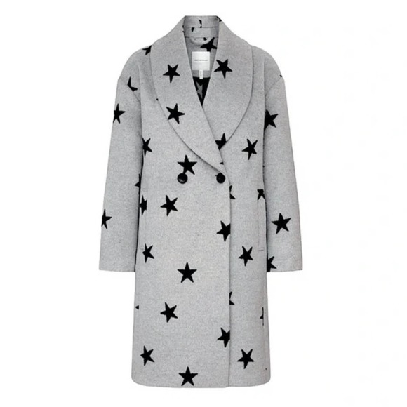 AVEC FILLES Shawl Collar Star Print Oversized Double Breasted Cocoon Coat XL NEW